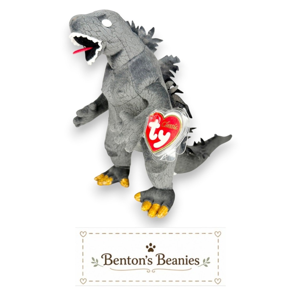 Godzilla Rare White Eyes Ty Classic | Fearsome Kaiju Legend | Mint Heart Tag
